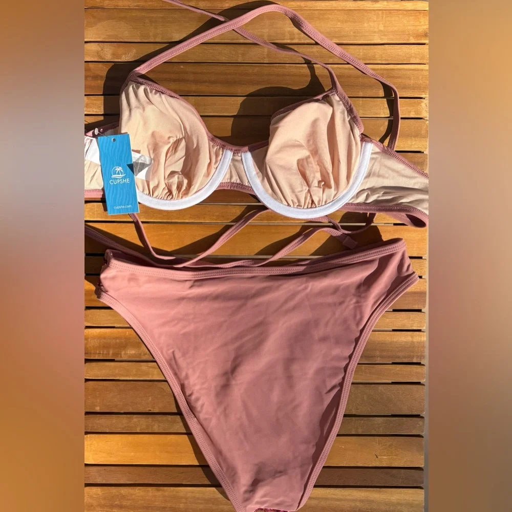 SMALL NWT CUPSHE Pink Mauve Sequin Adjustable Wire Bikini Bra